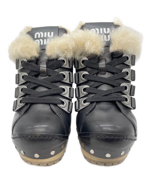 MIU MIU（ミュウミュウ）MIU MIU (ミュウミュウ) ブーティ ブラック×ベージュ サイズ:36の古着・服飾アイテム