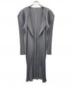 PLEATS PLEASEプリーツプリーズ）の古着「薄手カーディガン　プリーツロングカーディガン」｜ライトグレー