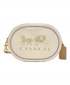 COACHコーチ）の古着「カメラバッグ ぺブルレザー ホース アンド キャリッジ カラーブロック」｜ベージュ