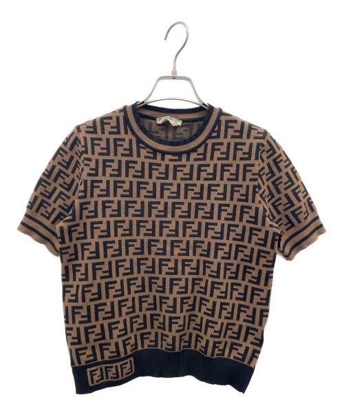 FENDI（フェンディ）FENDI (フェンディ) 半袖ニット ブラウン×ブラック サイズ:38の古着・服飾アイテム