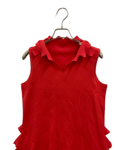 PLEATS PLEASE（プリーツプリーズ）PLEATS PLEASE (プリーツプリーズ) ジグザグ織りノースリーブトップス レッド サイズ:3の古着・服飾アイテム