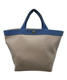 Herve Chapelier（エルベシャプリエ）の古着「コーテッドキャンバススクエアトート」｜ベージュ×ブルー