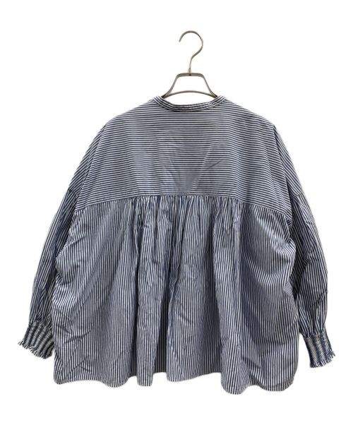 universal tissu（ユニバーサルティシュ）UNIVERSAL TISSU (ユニバーサルティシュ) バンドカラー ブラウス ネイビー×ホワイト サイズ:FREEの古着・服飾アイテム