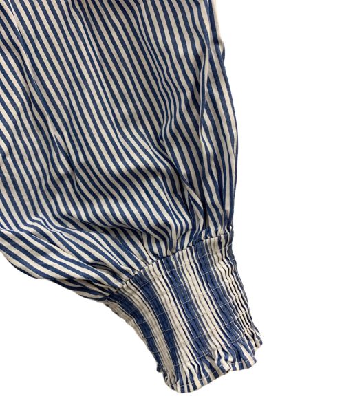 universal tissu（ユニバーサルティシュ）UNIVERSAL TISSU (ユニバーサルティシュ) バンドカラー ブラウス ネイビー×ホワイト サイズ:FREEの古着・服飾アイテム