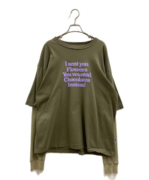 myne（マイン）MYNE (マイン) MYNE　ドッキングプリントTシャツ グリーン サイズ:Lの古着・服飾アイテム