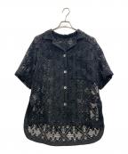 MAISON SPECIALメゾンスペシャル）の古着「MAISON SPECIAL　バスケットレースオープンカラーシャツ」｜ブラック