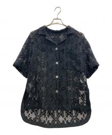 MAISON SPECIAL（メゾンスペシャル）の古着「MAISON SPECIAL　バスケットレースオープンカラーシャツ」｜ブラック