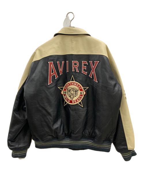 AVIREX（アヴィレックス）AVIREX (アヴィレックス) AVIREX STADIUM JACKET WILD BEARS ベージュ×ブラック サイズ:XLの古着・服飾アイテム