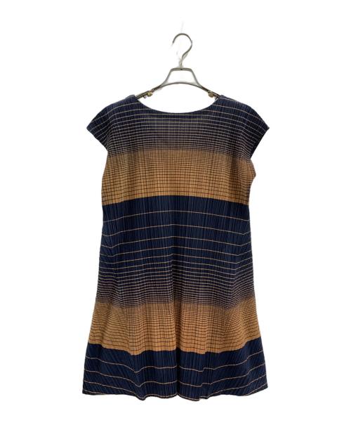 PLEATS PLEASE（プリーツプリーズ）PLEATS PLEASE (プリーツプリーズ) PLEATS PLEASE　プリーツワンピース ネイビー×ブラウン サイズ:3の古着・服飾アイテム