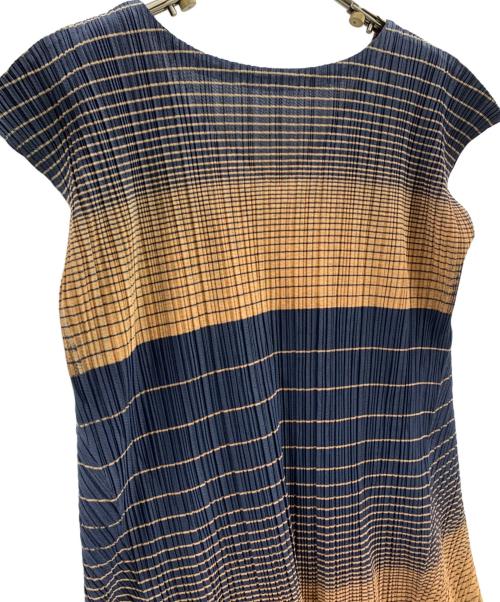 PLEATS PLEASE（プリーツプリーズ）PLEATS PLEASE (プリーツプリーズ) PLEATS PLEASE　プリーツワンピース ネイビー×ブラウン サイズ:3の古着・服飾アイテム