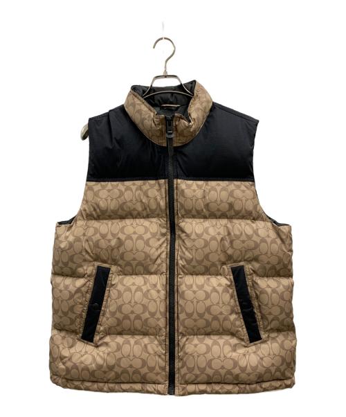 COACH（コーチ）COACH (コーチ) COACH ダウンベスト ベージュ×ブラック サイズ:XLの古着・服飾アイテム
