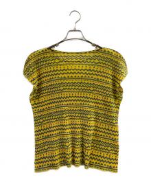 PLEATS PLEASE（プリーツプリーズ）の古着「PLEATS PLEASE ノースリーブプリーツカットソー」｜イエロー