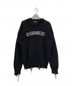 DSQUARED2ディースクエアード）の古着「DSQUARED2　厚手ニット」｜ブラック×ホワイト