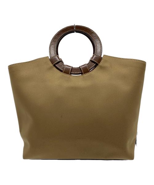 HUNTING WORLD（ハンティングワールド）HUNTING WORLD (ハンティングワールド) HUNTING WORLD　丸型取手トートバッグ グリーン×ブラウンの古着・服飾アイテム