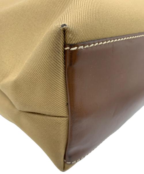 HUNTING WORLD（ハンティングワールド）HUNTING WORLD (ハンティングワールド) HUNTING WORLD　丸型取手トートバッグ グリーン×ブラウンの古着・服飾アイテム