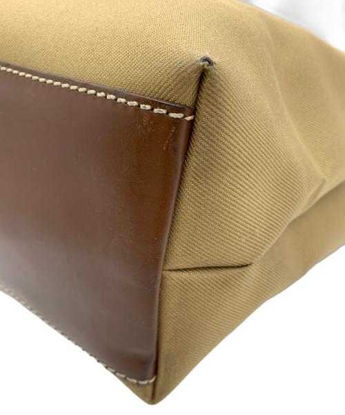 HUNTING WORLD（ハンティングワールド）HUNTING WORLD (ハンティングワールド) HUNTING WORLD　丸型取手トートバッグ グリーン×ブラウンの古着・服飾アイテム