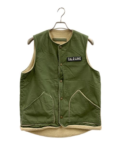 CAL O LINE（キャルオーライン）CAL O LINE (キャルオーライン) CAL O LINE　裏ボアベスト グリーン×ベージュ サイズ:Mの古着・服飾アイテム