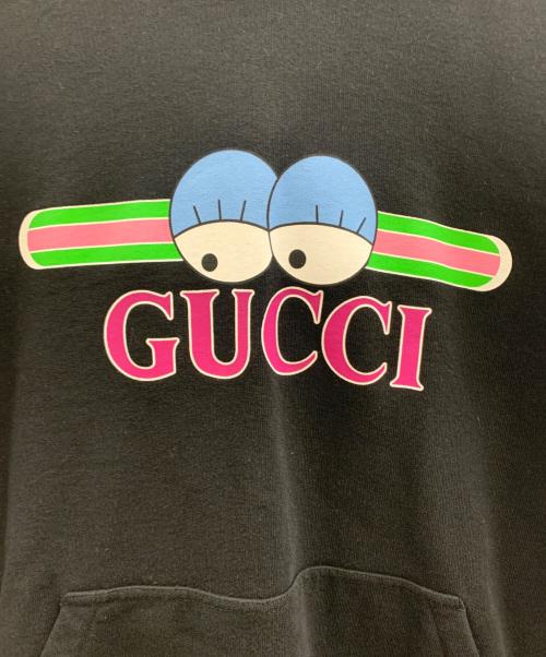 GUCCI（グッチ）GUCCI (グッチ) GUCCI　ロゴプリントプルオーバーパーカー ブラック サイズ:Mの古着・服飾アイテム