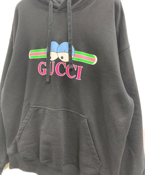 GUCCI（グッチ）GUCCI (グッチ) GUCCI　ロゴプリントプルオーバーパーカー ブラック サイズ:Mの古着・服飾アイテム