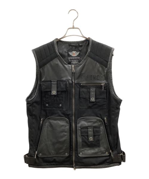 HARLEY-DAVIDSON（ハーレーダビッドソン）HARLEY-DAVIDSON (ハーレーダビッドソン) HARLEY-DAVIDSON　レザー切替ベスト ブラック サイズ:Lの古着・服飾アイテム