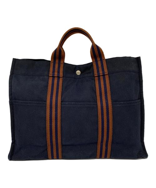 HERMES（エルメス）HERMES (エルメス) HERMES　ハンドバッグ ネイビー×ブラウンの古着・服飾アイテム