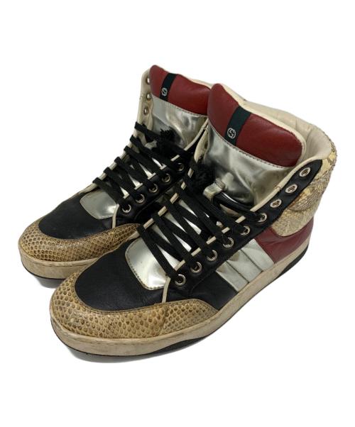 GUCCI（グッチ）GUCCI (グッチ) GUCCI　ハイカットスニーカー ブラック×ベージュ サイズ:7の古着・服飾アイテム