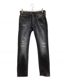 Denham（デンハム）の古着「ダメージ加工スキニーデニムパンツ」｜ブラック