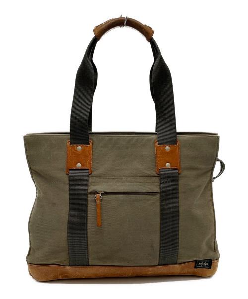 PORTER（ポーター）PORTER (ポーター) PORTER　ROOT　トートバッグ カーキ×ブラウンの古着・服飾アイテム