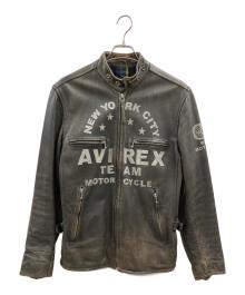 AVIREX（アヴィレックス）の古着「AVIREX　	NEW YORK CITY　レザーライダースジャケット」｜ブラウン