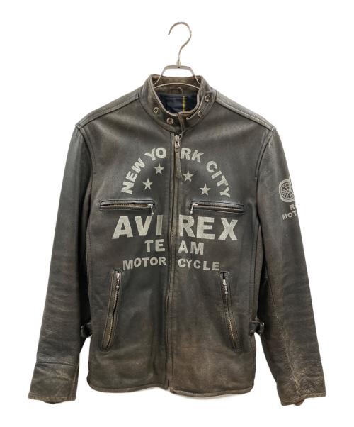 AVIREX（アヴィレックス）AVIREX (アヴィレックス) AVIREX　	NEW YORK CITY　レザーライダースジャケット ブラウン サイズ:Lの古着・服飾アイテム