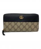 GUCCIグッチ）の古着「GUCCI　GGマーモント　ラウンドファスナー財布」｜ブラック×ベージュ