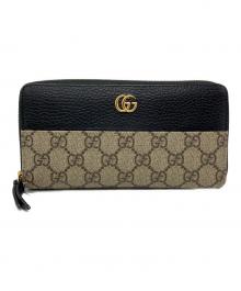GUCCI（グッチ）の古着「GUCCI　GGマーモント　ラウンドファスナー財布」｜ブラック×ベージュ
