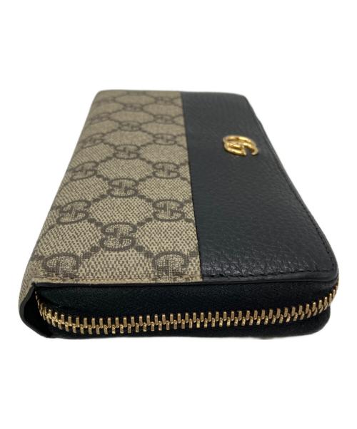 GUCCI（グッチ）GUCCI (グッチ) GUCCI　GGマーモント　ラウンドファスナー財布 ブラック×ベージュの古着・服飾アイテム