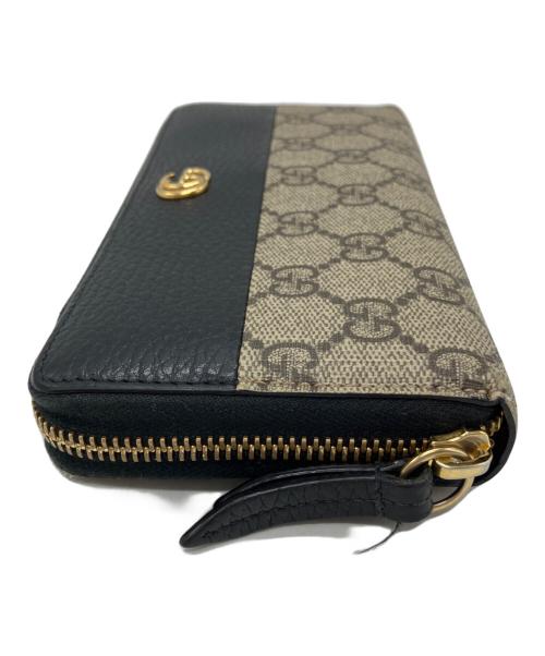 GUCCI（グッチ）GUCCI (グッチ) GUCCI　GGマーモント　ラウンドファスナー財布 ブラック×ベージュの古着・服飾アイテム
