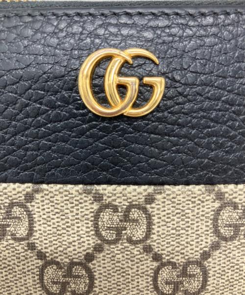 GUCCI（グッチ）GUCCI (グッチ) GUCCI　GGマーモント　ラウンドファスナー財布 ブラック×ベージュの古着・服飾アイテム