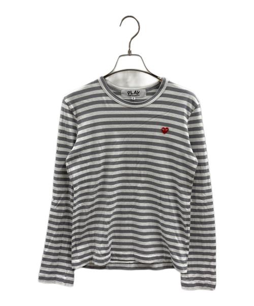 PLAY COMME des GARCONS（プレイコムデギャルソン）PLAY COMME des GARCONS (プレイコムデギャルソン) ボーダーカットソー ホワイト×ライトグレー サイズ:Mの古着・服飾アイテム