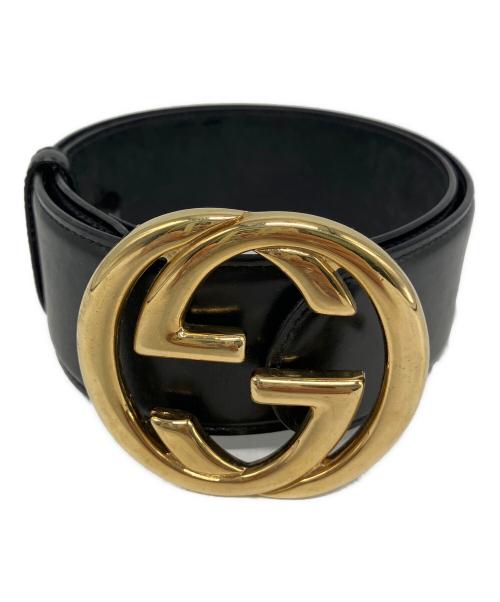 GUCCI（グッチ）GUCCI (グッチ) GUCCI　インターロッキングG　レザーベルト ブラック×ゴールドの古着・服飾アイテム