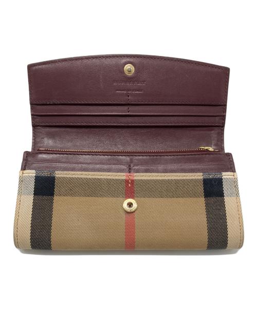 BURBERRY（バーバリー）BURBERRY (バーバリー) BURBERRY　長財布 ワインレッド×ベージュの古着・服飾アイテム
