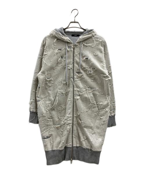 DIESEL（ディーゼル）DIESEL (ディーゼル) ダメージ加工ジップパーカー グレー サイズ:XXSの古着・服飾アイテム