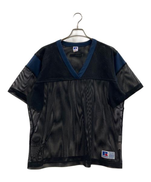moussy（マウジー）moussy (マウジー) RUSSELL ATHLETIC (ラッセルアスレチック) メッシュゲームシャツ ブラック×ネイビー サイズ:FREEの古着・服飾アイテム