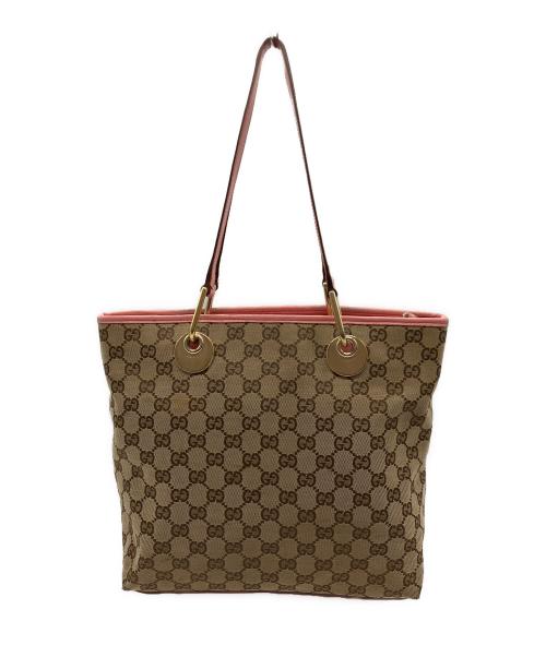 GUCCI（グッチ）GUCCI (グッチ) GUCCI　トートバッグ ベージュ×ピンクの古着・服飾アイテム