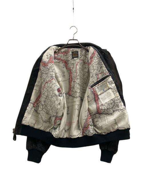 AVIREX（アヴィレックス）AVIREX (アヴィレックス) レザージャケット 裏地地図柄 ブラック サイズ:Lの古着・服飾アイテム