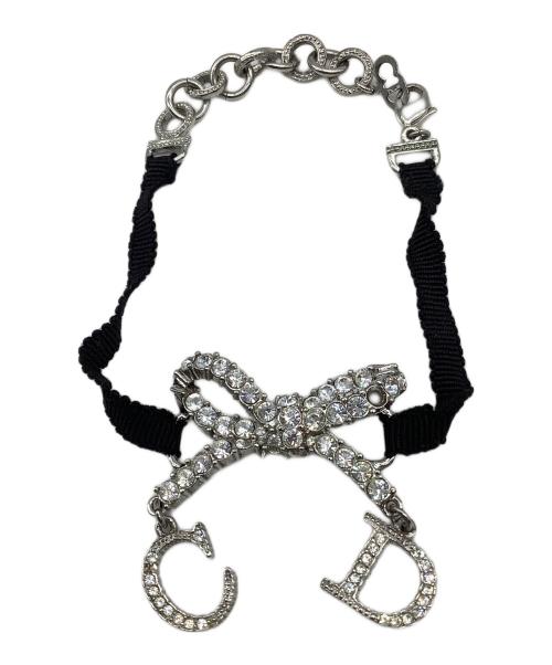 Christian Dior（クリスチャン ディオール）Christian Dior (クリスチャン ディオール) リボンブレスレット シルバー×ブラックの古着・服飾アイテム