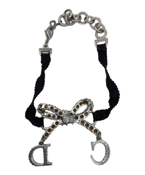 Christian Dior（クリスチャン ディオール）Christian Dior (クリスチャン ディオール) リボンブレスレット シルバー×ブラックの古着・服飾アイテム