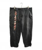 Yohji Yamamoto pour hommeヨウジヤマモト プールオム）の古着「フラワーエンブロイダリーワイドロングパンツ」｜ブラック