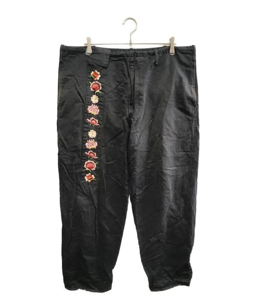 Yohji Yamamoto pour homme（ヨウジヤマモト プールオム）Yohji Yamamoto pour homme (ヨウジヤマモト プールオム) フラワーエンブロイダリーワイドロングパンツ ブラック サイズ:3の古着・服飾アイテム
