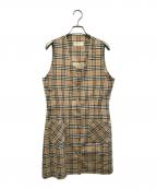 Burberry'sバーバリー）の古着「ノースリーブワンピース」｜ベージュ×ブラック×レッド