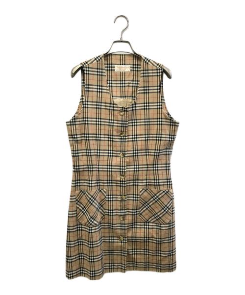 Burberry's（バーバリー）Burberry's (バーバリーズ) ノースリーブワンピース ベージュ×ブラック×レッド サイズ:Lの古着・服飾アイテム