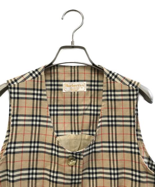Burberry's（バーバリー）Burberry's (バーバリーズ) ノースリーブワンピース ベージュ×ブラック×レッド サイズ:Lの古着・服飾アイテム