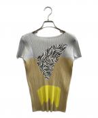 PLEATS PLEASEプリーツプリーズ）の古着「プリーツカットソー」｜ベージュ×グレー